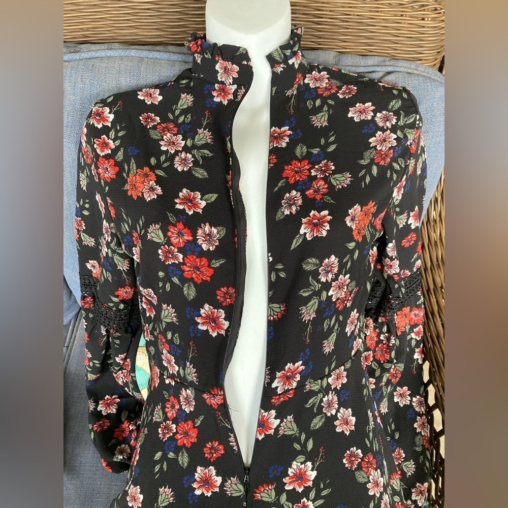 Free Generation Black Floral Mock Neck Dress S - Picture 5 of 11